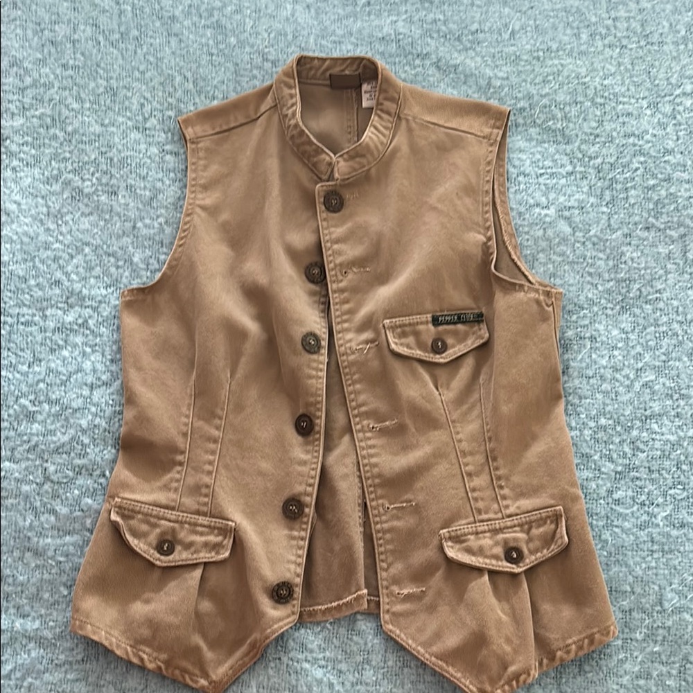 Women's Tan Button-Up Vest
